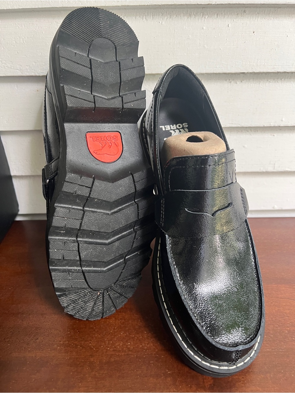 Sorel Black Patent Leather Lug-Sole Penny Loafers - Picture 6 of 7